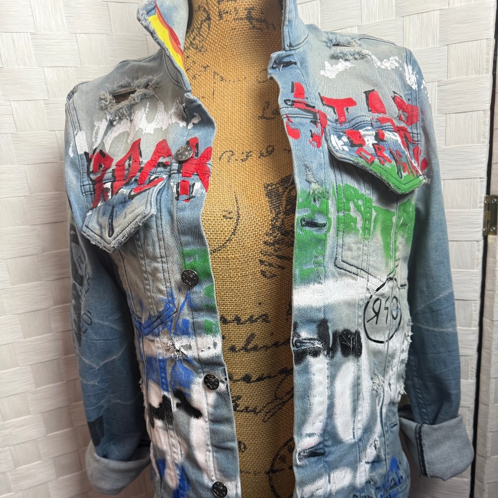 Graffiti and Paint Denim Jacket Brand New Size